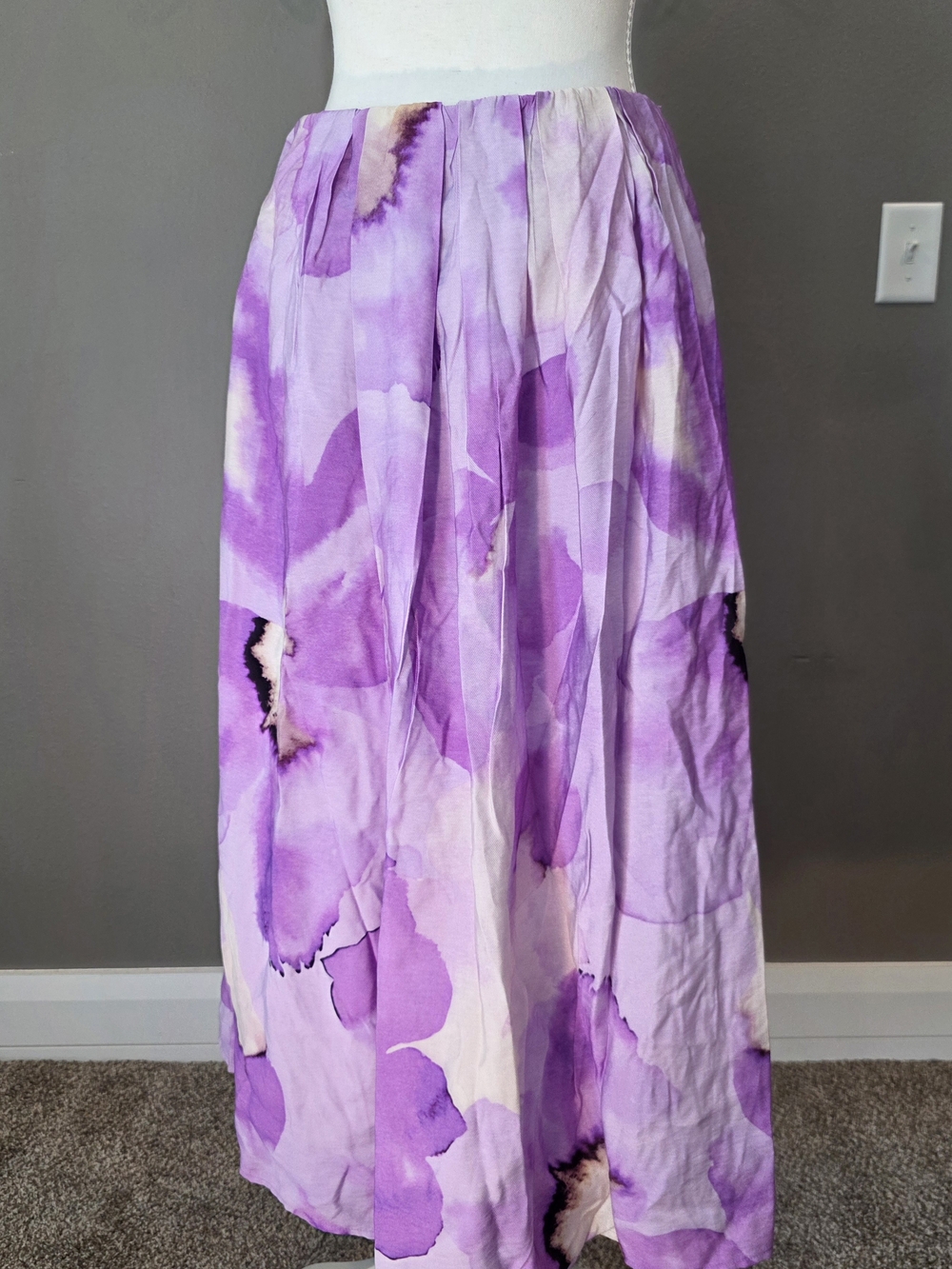 Revolve Bardot Alora Midi Skirt Lavender Floral Purple Watercolor Size 8